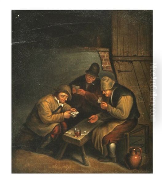 Card Players Oil Painting by Adriaen Jansz van Ostade