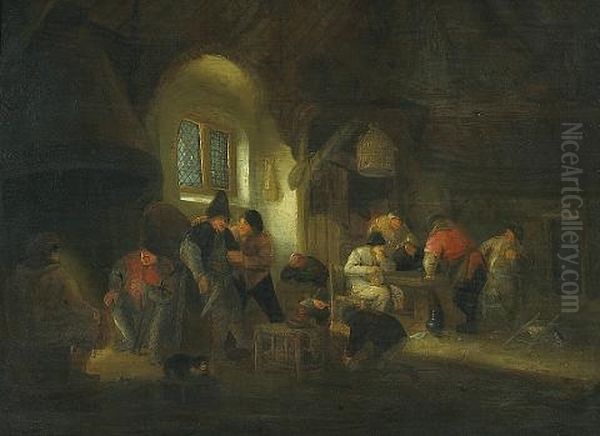 An Interior Scene With Peasants Carousing Oil Painting by Adriaen Jansz van Ostade