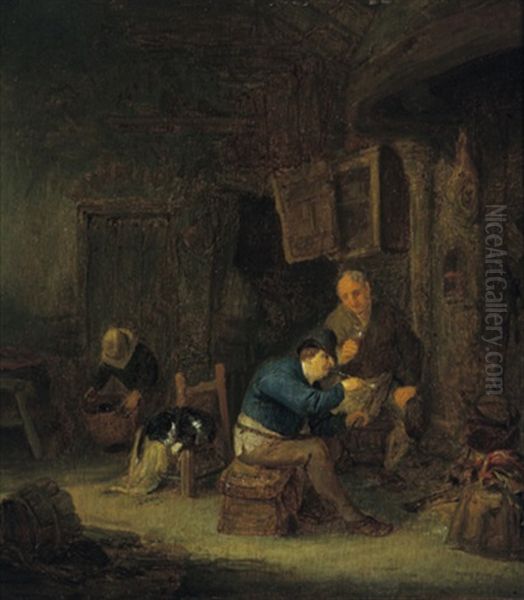 Bauern In Einer Scheune Oil Painting by Adriaen Jansz van Ostade