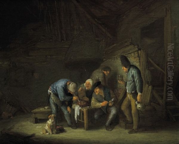 Rauchende Und Trinkende Bauern In Einer Scheune Oil Painting by Adriaen Jansz van Ostade