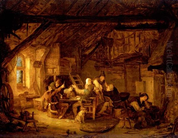 Zechende Bauern In Einem Interieur Oil Painting by Adriaen Jansz van Ostade