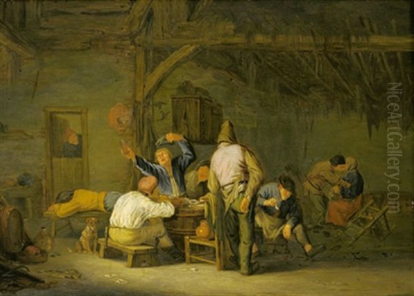 Zechende Bauern In Einer Scheune Oil Painting by Adriaen Jansz van Ostade