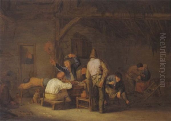 Zechende Bauern In Einer Scheune by Adriaen Jansz van Ostade