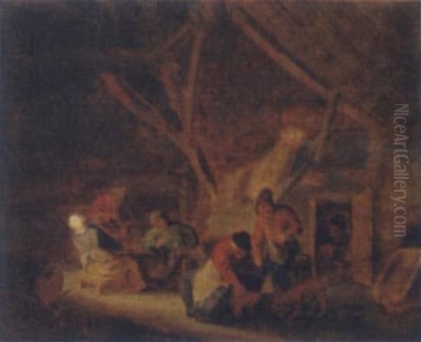 Peasants Carousing In A Barn Oil Painting by Adriaen Jansz van Ostade