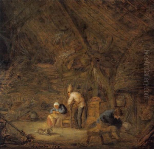 Bauern In Der Scheune Oil Painting by Adriaen Jansz van Ostade