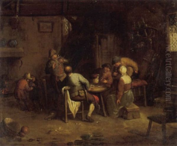 Zechende In Stube Oil Painting by Adriaen Jansz van Ostade