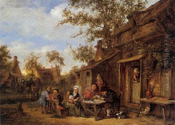 Famille De Paysans Se Restaurant Dans La Cour D'une Ferme Oil Painting by Adriaen Jansz van Ostade