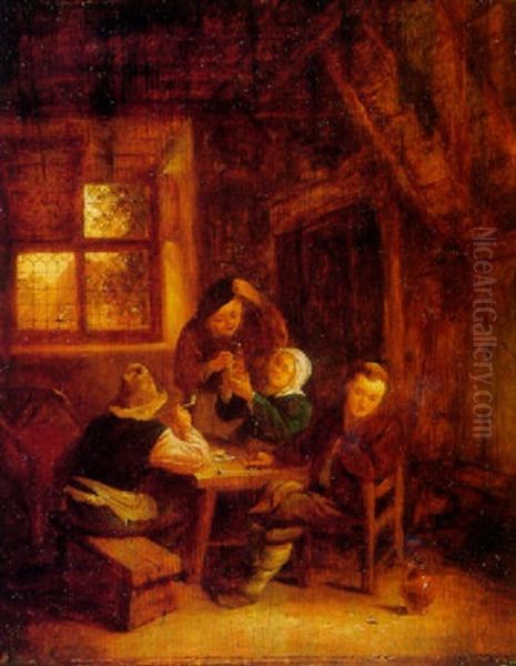 Peasants Drinking At A Table In A Cottage Interior Oil Painting by Adriaen Jansz van Ostade