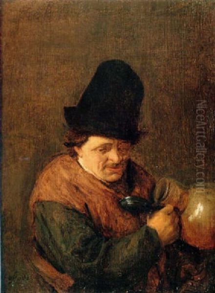 A Pleasant Drinking From A Flaggon Oil Painting by Adriaen Jansz van Ostade