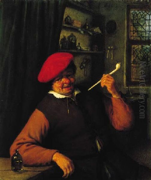 An Apothecary Smoking In An Interior Oil Painting by Adriaen Jansz van Ostade