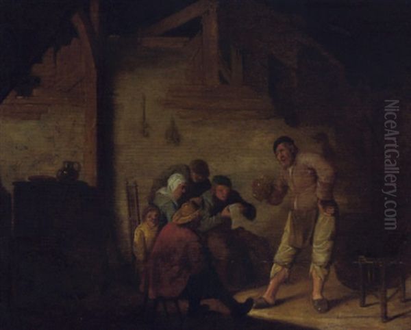 Peasants In A Barn Drinking And Reading A Letter Oil Painting by Adriaen Jansz van Ostade