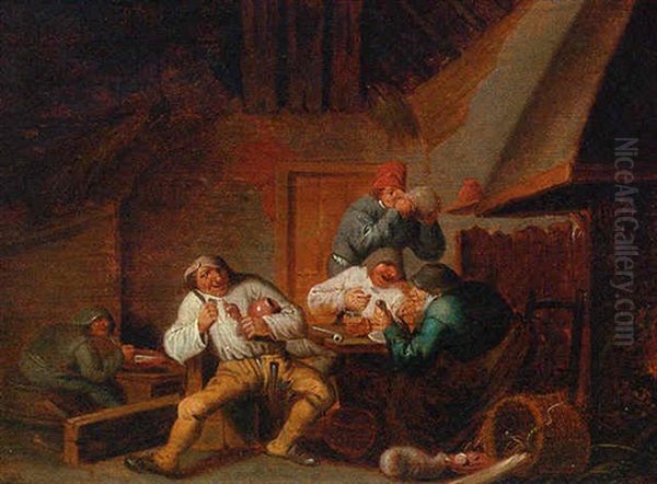 Boors Feasting In An Interior Oil Painting by Adriaen Jansz van Ostade