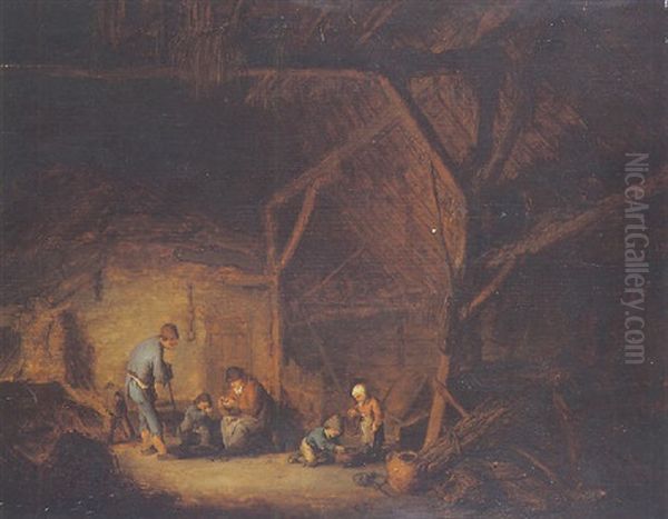 Scene D'interieur Paysan:  Une Famille Dans Une Grange Oil Painting by Adriaen Jansz van Ostade