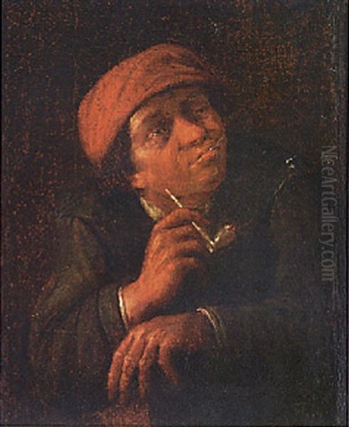 A Boor Smoking A Pipe Oil Painting by Adriaen Jansz van Ostade