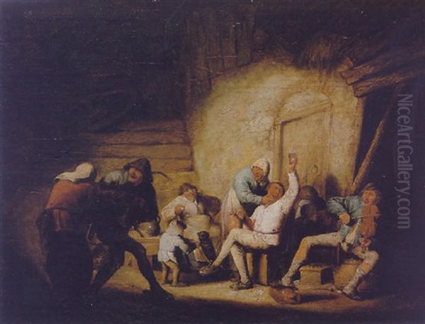 Topers Carousing In A Tavern Interior Oil Painting by Adriaen Jansz van Ostade