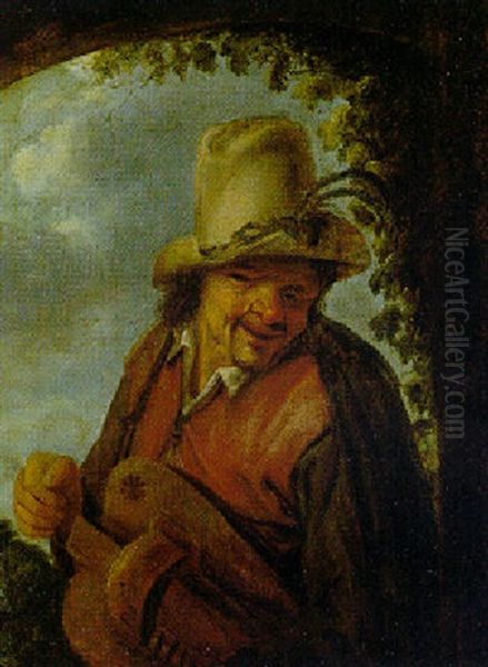 A Hurdy-gurdy Player In An Archway Oil Painting by Adriaen Jansz van Ostade