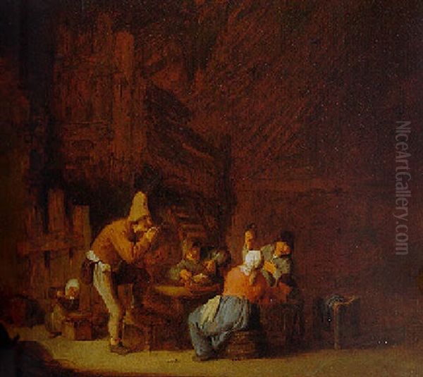 A Peasant Family In A Barn Oil Painting by Adriaen Jansz van Ostade