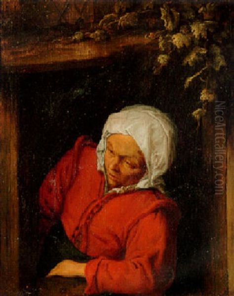 A Peasant Woman At A Casement Oil Painting by Adriaen Jansz van Ostade