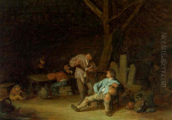 Peasants In A Tavern Oil Painting by Adriaen Jansz van Ostade