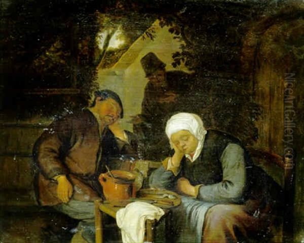 Peasants Sleeping Outside An Inn Oil Painting by Adriaen Jansz van Ostade