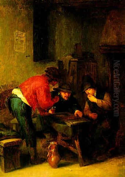 Peasants In A Tavern Playing Backgammon Oil Painting by Adriaen Jansz van Ostade