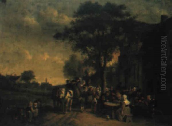 La Halte De La Carriole A L'auberge Oil Painting by Adriaen Jansz van Ostade