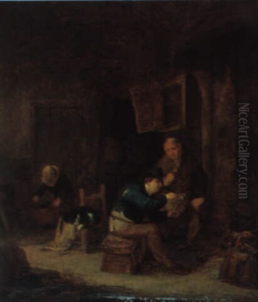 Bauern In Einer Scheune Oil Painting by Adriaen Jansz van Ostade