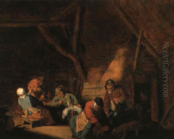 Personnages Dans Un Interieur Rustique Oil Painting by Adriaen Jansz van Ostade