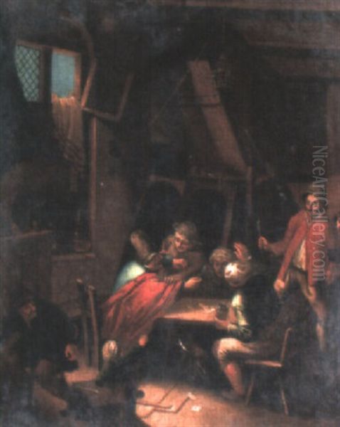 A Brawl In A Tavern Oil Painting by Adriaen Jansz van Ostade