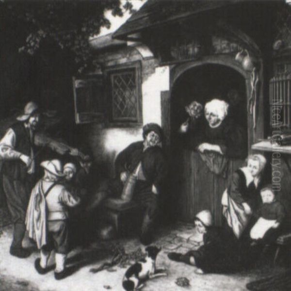 Outside The Tavern Oil Painting by Adriaen Jansz van Ostade