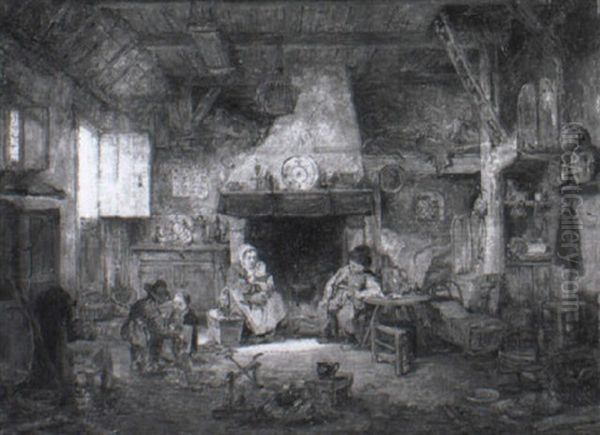 Famille A L'interieur D'une Ferme Oil Painting by Adriaen Jansz van Ostade