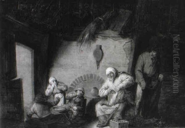 Peasant Interior With A Mother Tending Her Child Oil Painting by Adriaen Jansz van Ostade