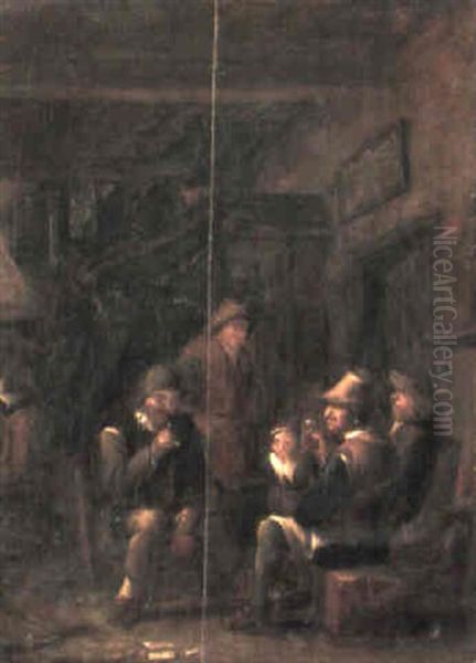 Interior With Peasants Smoking And Drinking Oil Painting by Adriaen Jansz van Ostade