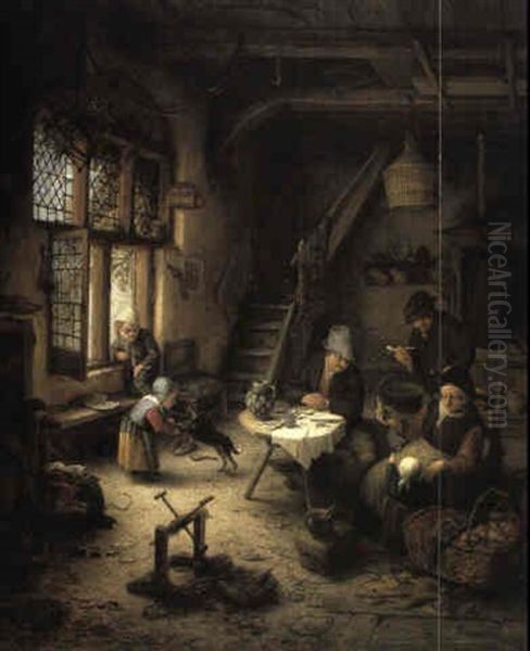 Peasant Family In An Interior Of A Cottage Oil Painting by Adriaen Jansz van Ostade