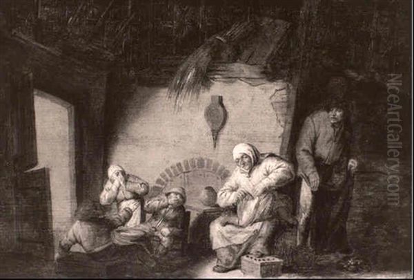 Peasant Interior With A Mother Tending Her Child Oil Painting by Adriaen Jansz van Ostade