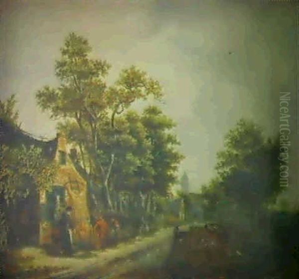 Stadtansicht Mit Figurenstaffage Oil Painting by Adriaen Jansz van Ostade