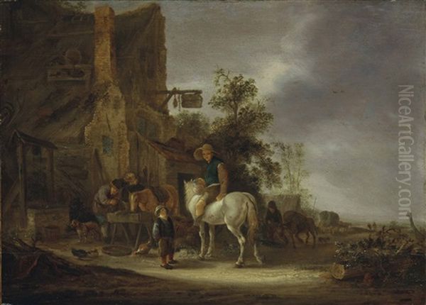 A Horseman Halting At An Inn, With A Landscape Beyond Oil Painting by Isaac Van Ostade