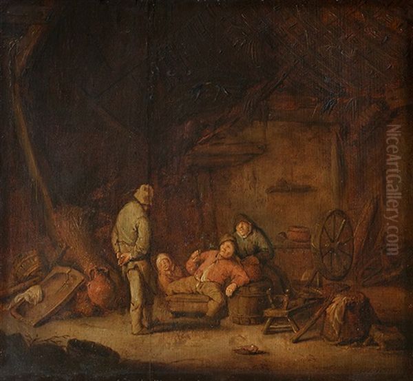 Scheuneninterieur Mit Bauern Oil Painting by Isaac Van Ostade