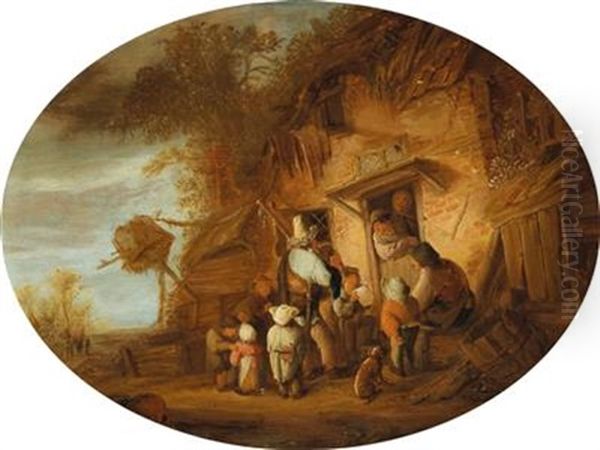 Peasants In Front Of A Farmhouse Oil Painting by Isaac Van Ostade