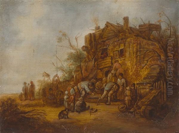 Dorfliche Szene Mit Der Schlachtung Eines Schweins Oil Painting by Isaac Van Ostade