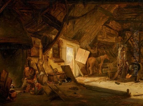 Scheuneninterieur Mit Bauern Oil Painting by Isaac Van Ostade