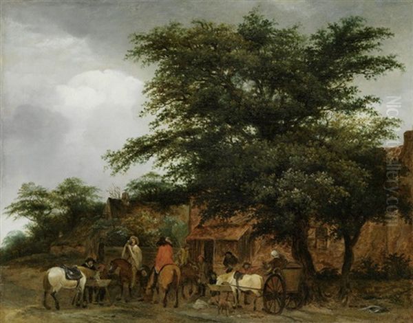 Vier Reiter Vor Einer Herberge Oil Painting by Isaac Van Ostade