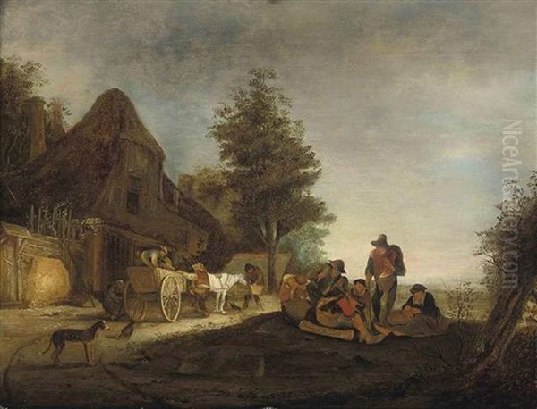 Travellers At Rest By A Cottage Oil Painting by Isaac Van Ostade