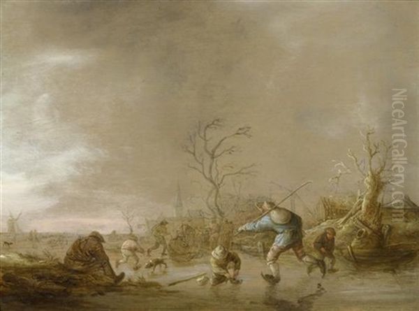 Winterlandschaft Mit Eislaufern Oil Painting by Isaac Van Ostade