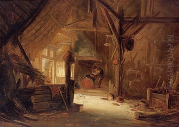 Bauernpaar In Der Scheune Oil Painting by Isaac Van Ostade