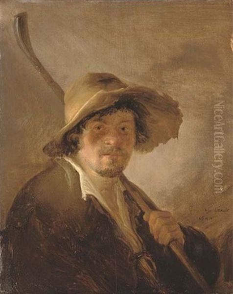 A Shepherd In A Wide Brimmed Hat Holding A Crook Oil Painting by Isaac Van Ostade