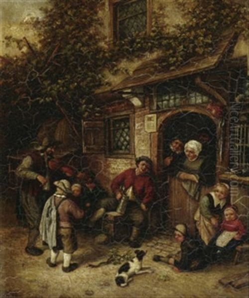 Buntes Treiben Vor Der Dorfschanke Oil Painting by Isaac Van Ostade