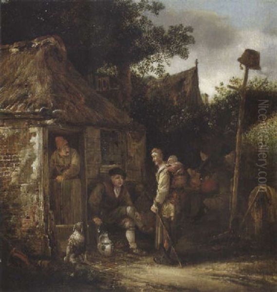 Genreszene Mit Mehreren Personen Vor Einer Hutte Oil Painting by Isaac Van Ostade