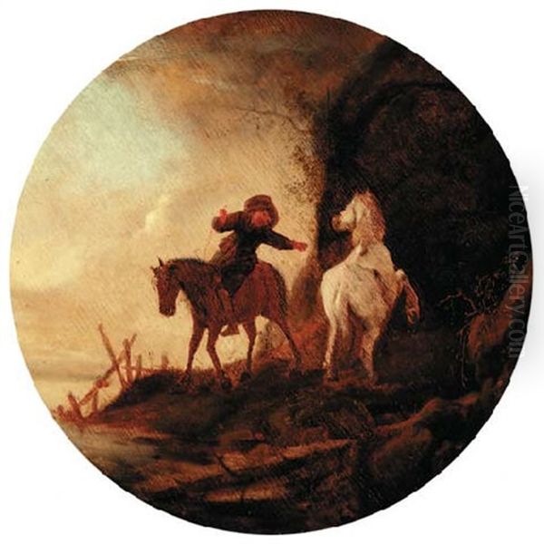 A Wooded Landscape With A Boy And Two Horses Oil Painting by Isaac Van Ostade