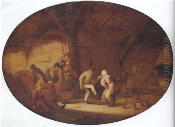 Peasants Dancing In A Barn Interior Oil Painting by Isaac Van Ostade